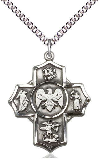 Sterling Silver 5-Way National Guard Medal Catholic Jewelry Engraved Catholic Saint Jewelry