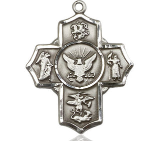 Sterling Silver 5-Way Navy Medal Engraved Catholic Saint Jewelry