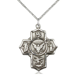 Sterling Silver 5-Way Navy Medal Catholic Jewelry Engraved Catholic Saint Jewelry