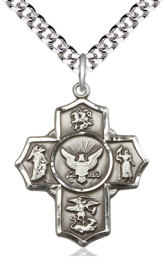 Sterling Silver 5-Way Navy Medal Catholic Jewelry Engraved Catholic Saint Jewelry