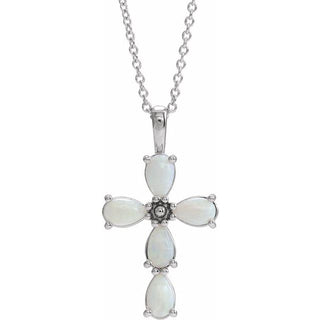 Sterling Silver Natural White Opal Cabochon Cross 16-18" Necklace