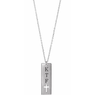 14K White Engravable Pierced Cross Bar 16-18" Necklace