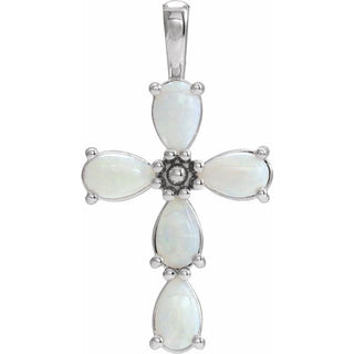 Platinum Natural White Opal Cabochon Cross Pendant