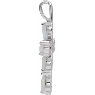 Platinum Natural White Opal Cabochon Cross Pendant