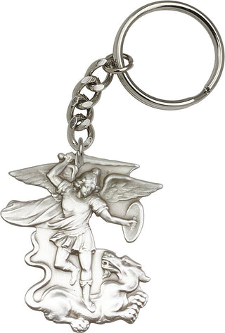 Silver Oxide Saint Michael the Archangel Keychain