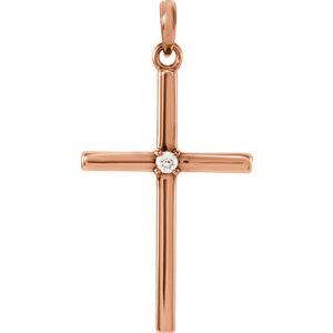 14K Rose 22.65x11.4 MM White Sapphire Cross Pendant