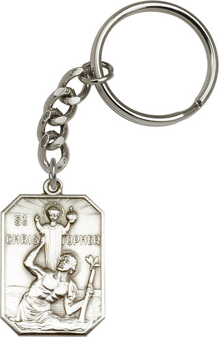 Silver Oxide Saint Christopher Keychain