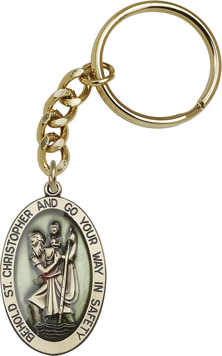 Gold Oxide Saint Christopher Keychain