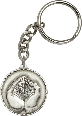 Silver Oxide Faith Hand Serenity Keychain