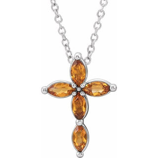 14K White Natural Citrine Cross 16-18" Necklace