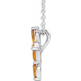 14K White Natural Citrine Cross 16-18" Necklace