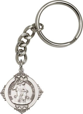 Silver Oxide Guardian Angel Keychain