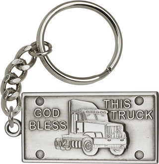 Silver Oxide God Bless This Truck Keychain