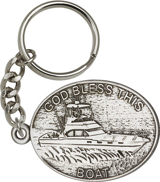 Silver Oxide God Bless This Boat Keychain