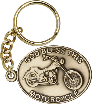 Gold Oxide God Bless This Motorcycle Keychain