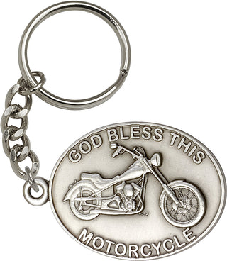Silver Oxide God Bless This Motorcycle Keychain