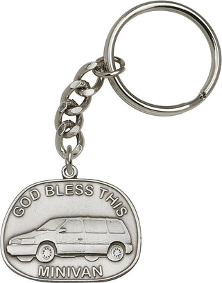 Silver Oxide God Bless This Mini-Van Keychain