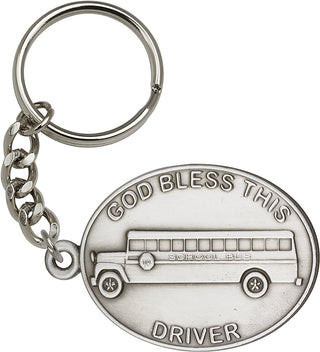 Silver Oxide God Bless This Bus Driver Keychain
