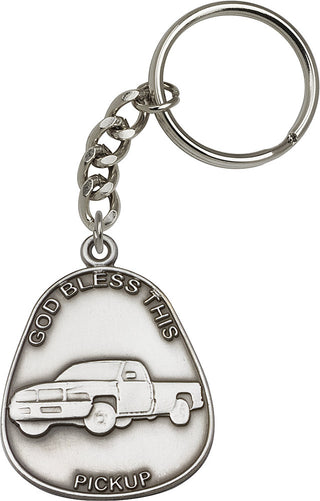 Silver Oxide God Bless This Pickup Keychain