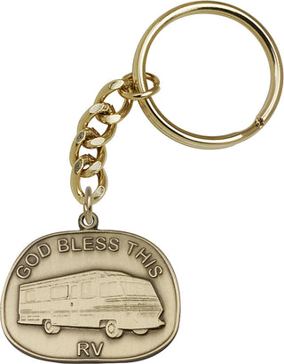 Gold Oxide God Bless This RV Keychain
