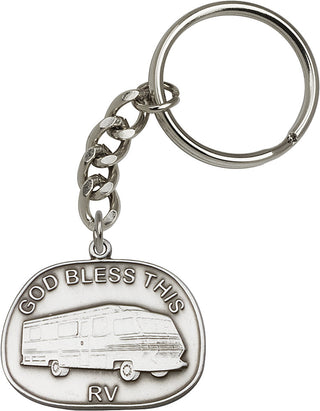 Silver Oxide God Bless This RV Keychain