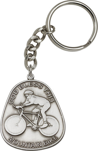 Silver Oxide God Bless This Mountain Bike Keychain