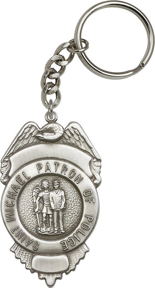 Silver Oxide Saint Michael the Archangel Keychain