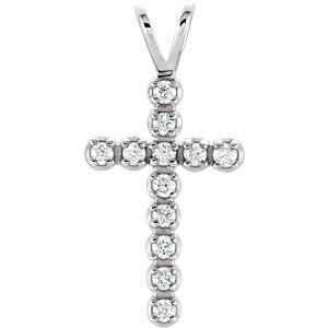 14K White 1/8 CTW Diamond Cross Pendant