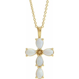 14K Yellow Natural White Opal Cabochon Cross 16-18" Necklace
