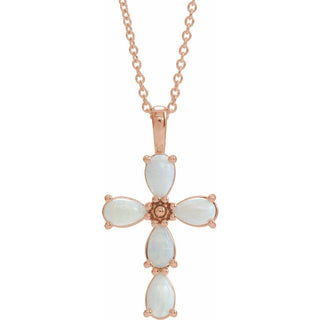 14K Rose Natural White Opal Cabochon Cross 16-18" Necklace