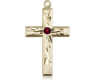 14kt Gold Filled Cross Pendant with a 3mm Garnet Swarovski stone on an 18-inch Gold Filled Light Curb Chain