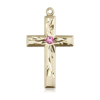 14kt Gold Filled Cross Pendant with a 3mm Rose Swarovski stone on an 18-inch Gold Filled Light Curb Chain