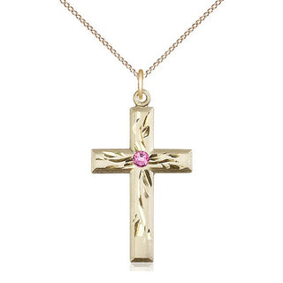 14kt Gold Filled Cross Pendant with 3mm Rose Swarovski Necklace