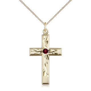 14kt Gold Filled Cross Pendant with 3mm Garnet Swarovski Necklace