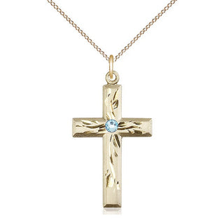 14kt Gold Filled Cross Pendant with 3mm Aqua Swarovski Necklace
