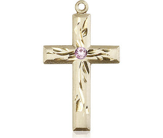 14kt Gold Filled Cross Pendant with a 3mm Light Amethyst Swarovski stone on an 18-inch Gold Filled Light Curb Chain