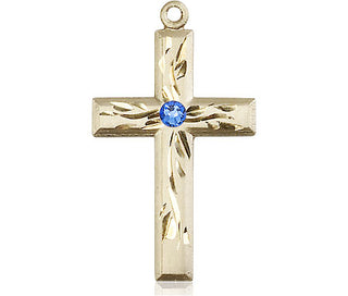 14kt Gold Filled Cross Pendant with a 3mm Sapphire Swarovski stone on an 18-inch Gold Filled Light Curb Chain