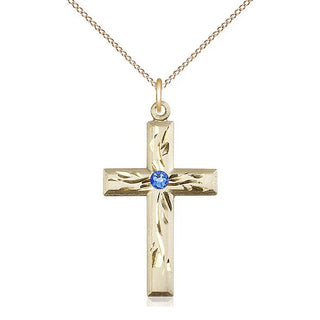 14kt Gold Filled Cross Pendant with 3mm Sapphire Swarovski Necklace