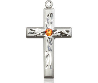 Sterling Silver Cross Pendant with a 3mm Topaz Swarovski stone on an 18-inch Sterling Silver Light Curb Chain