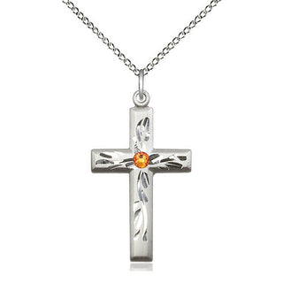 Sterling Silver Cross Pendant with 3mm Topaz Swarovski stone Necklace