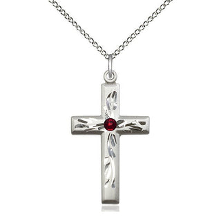 Sterling Silver Cross Pendant with 3mm Garnet Swarovski stone Necklace