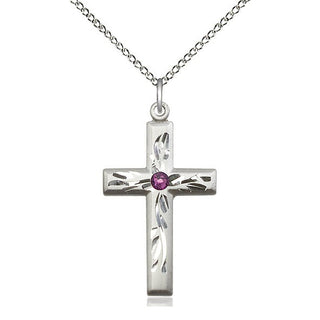 Sterling Silver Cross Pendant with 3mm Amethyst Swarovski stone Necklace