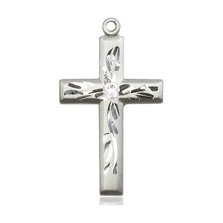 Sterling Silver Cross Pendant with a 3mm Crystal Swarovski stone on an 18-inch Sterling Silver Light Curb Chain