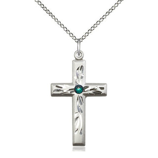Sterling Silver Cross Pendant with 3mm Emerald Swarovski stone Necklace