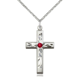 Sterling Silver Cross Pendant with 3mm Ruby Swarovski stone Necklace