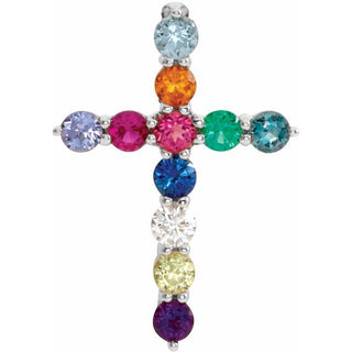 14K White Natural Multi-Gemstone & .03 CT Natural Diamond Cross 16-18" Necklace