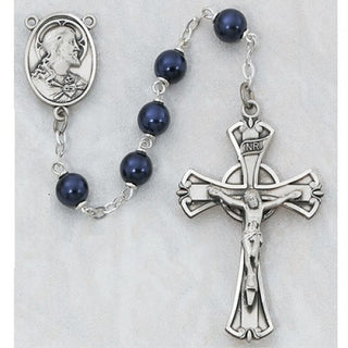 Sterling Silver 7MM Dark Blue Rosary