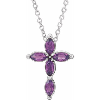 Sterling Silver Lab-Grown Alexandrite Cross 16-18" Necklace