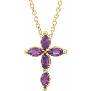 14K Yellow Lab-Grown Alexandrite Cross 16-18" Necklace