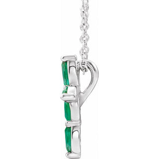 14K White Natural Emerald Cross 16-18" Necklace